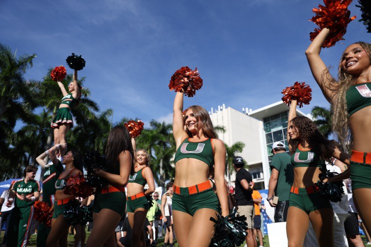 cheering University of Miami Hurricanes cheerleaders