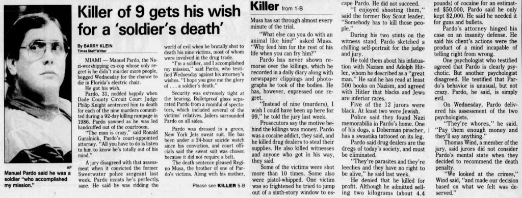 Digitized Tampa Bay Tims newspaper clippings. There is a photo of Manuel Pardo on the left side. He is wearing Aviator glasses.