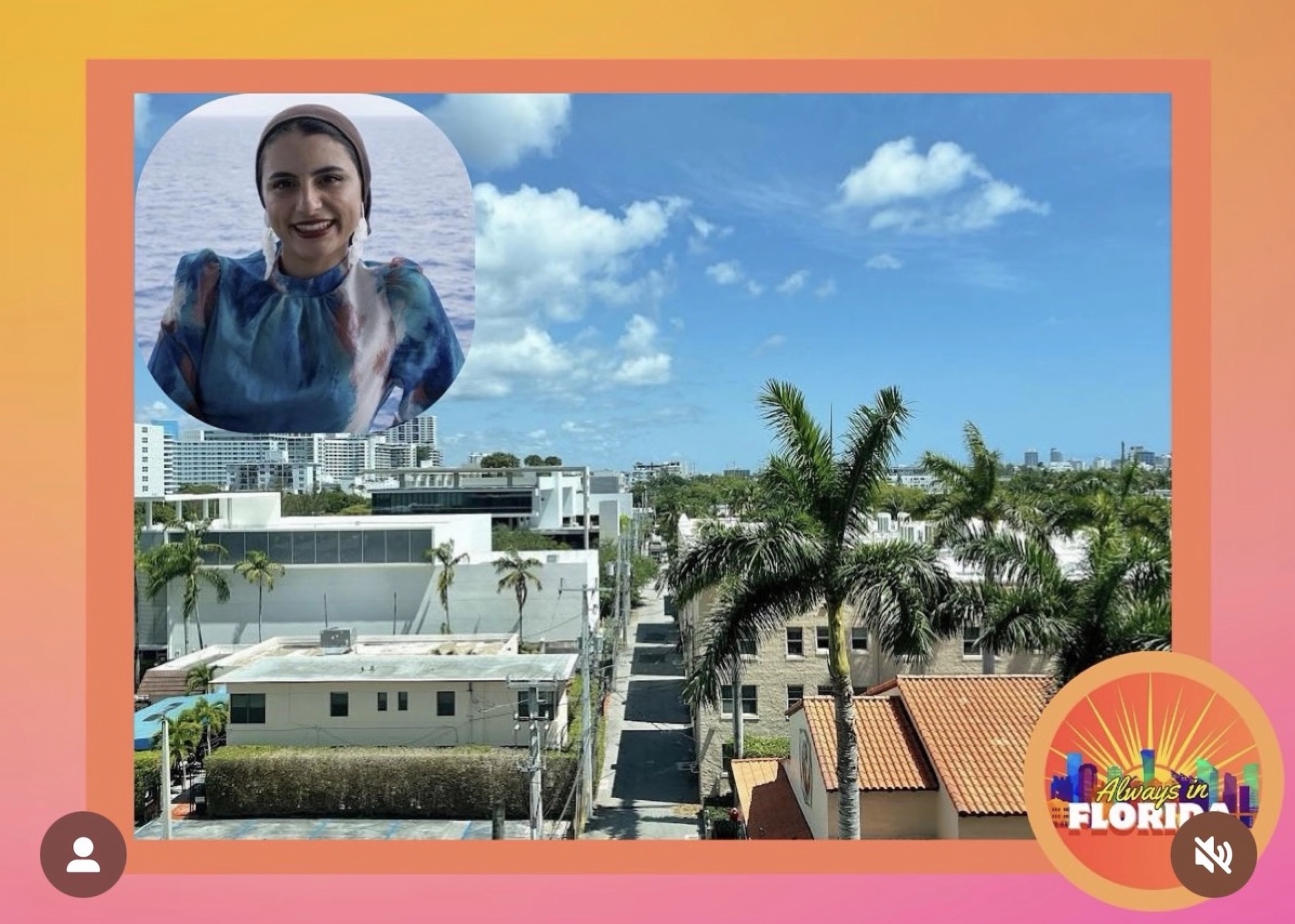 Miami Gardens skyline with Grethel Aguila's photo in left corner. Always in Florida logo in bottom corner.