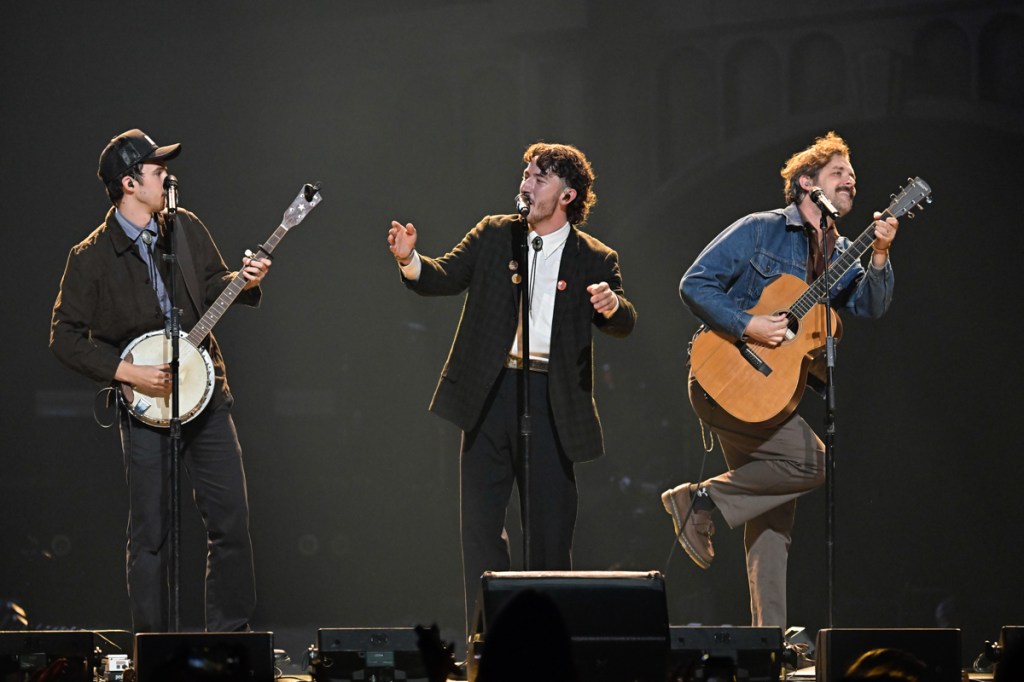 Frankie Jonas and his band the Byzantines performs on stage during the JONAS20: Greetings from Your Hometown Tour at Amerant Bank Arena on Oct. 24, 2025 in Sunrise, Florida.