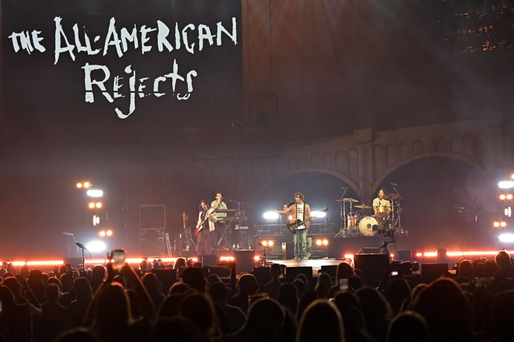 The All-American Rejects perform on stage during the JONAS20: Greetings from Your Hometown Tour at Amerant Bank Arena on Oct. 24, 2025 in Sunrise, Florida.