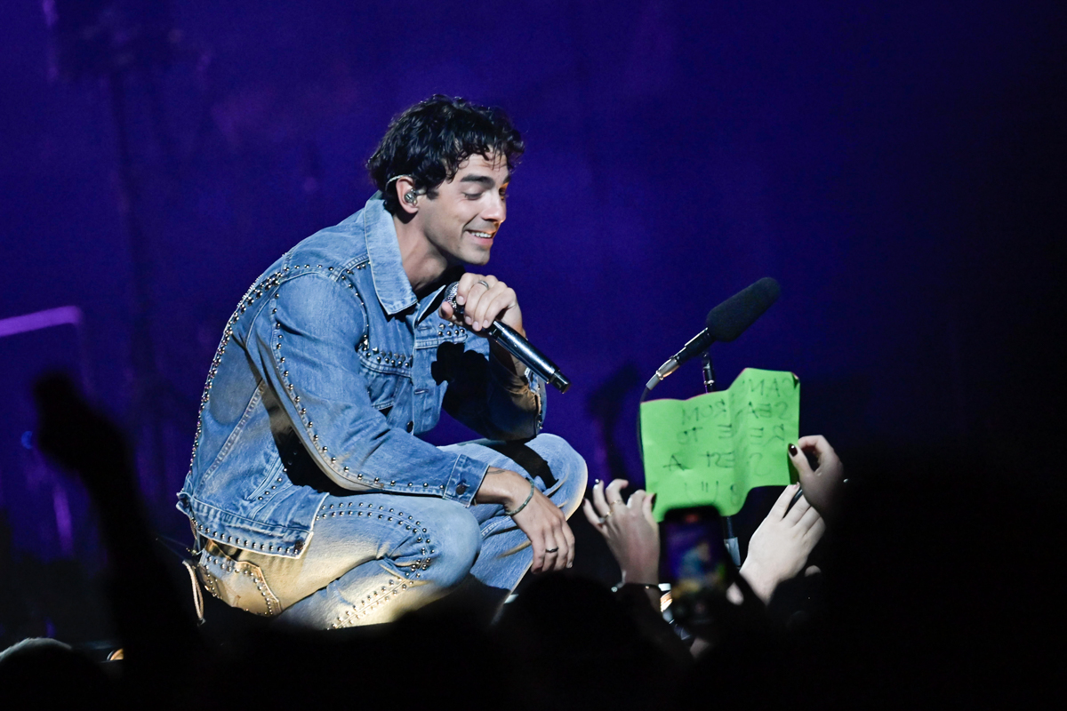 Jonas Brothers perform on stage during the JONAS20: Greetings from Your Hometown Tour at Amerant Bank Arena on Oct. 24, 2025 in Sunrise, Florida.