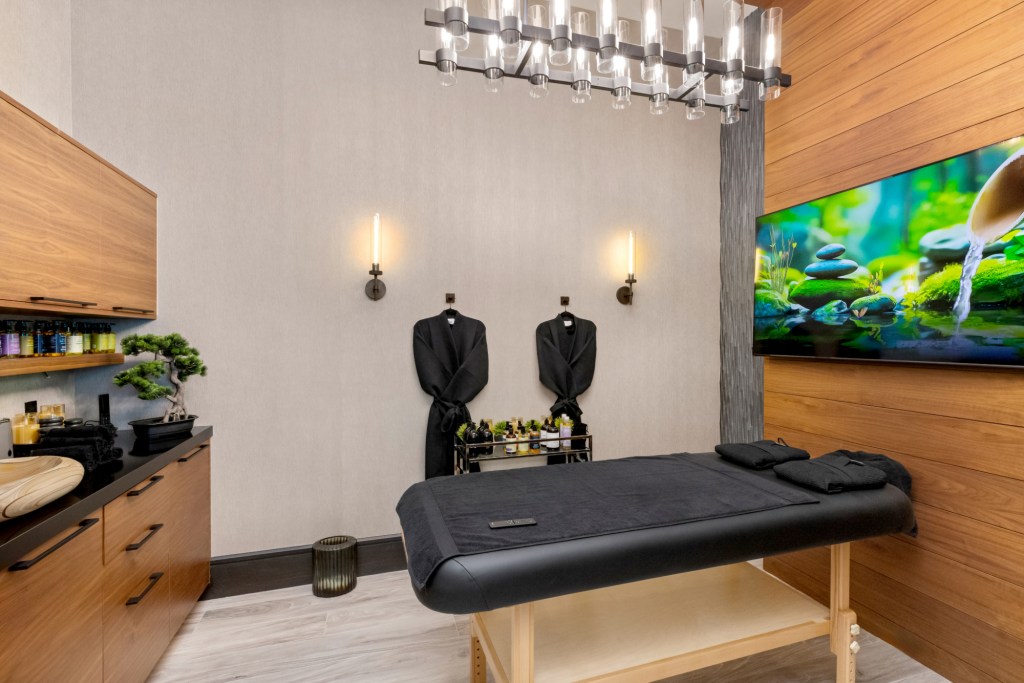 Massage room, which has TV and a massage table