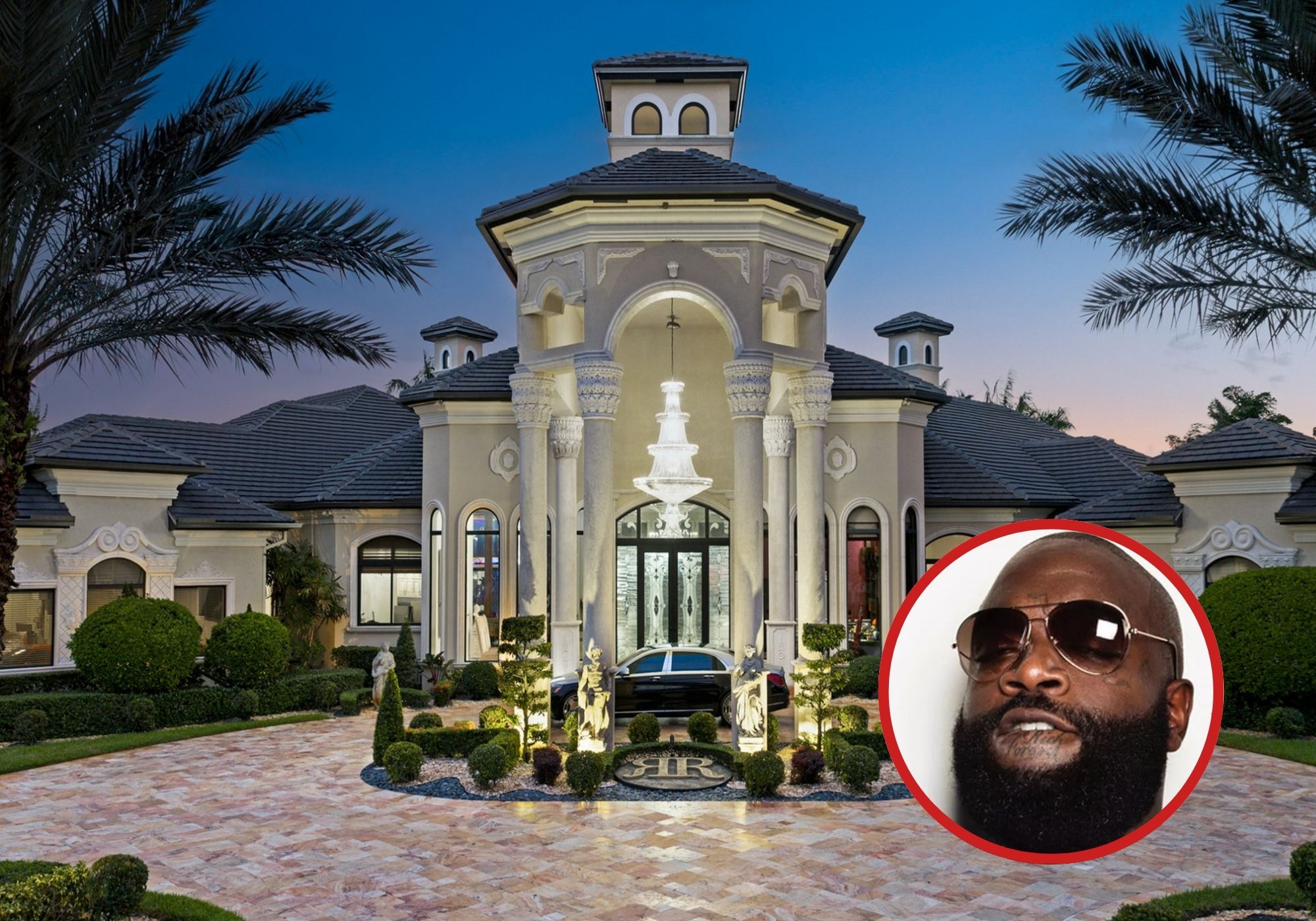 Picture of a mansion in South Florida and Rick Ross