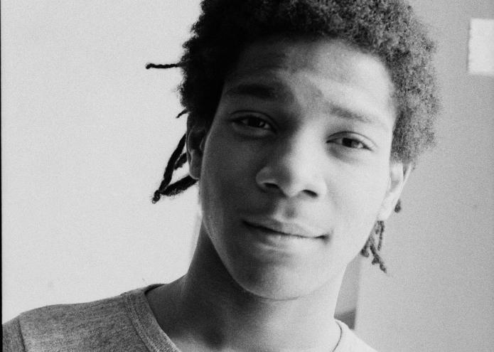 black-and-white photo of a young Jean-Michel Basquiat