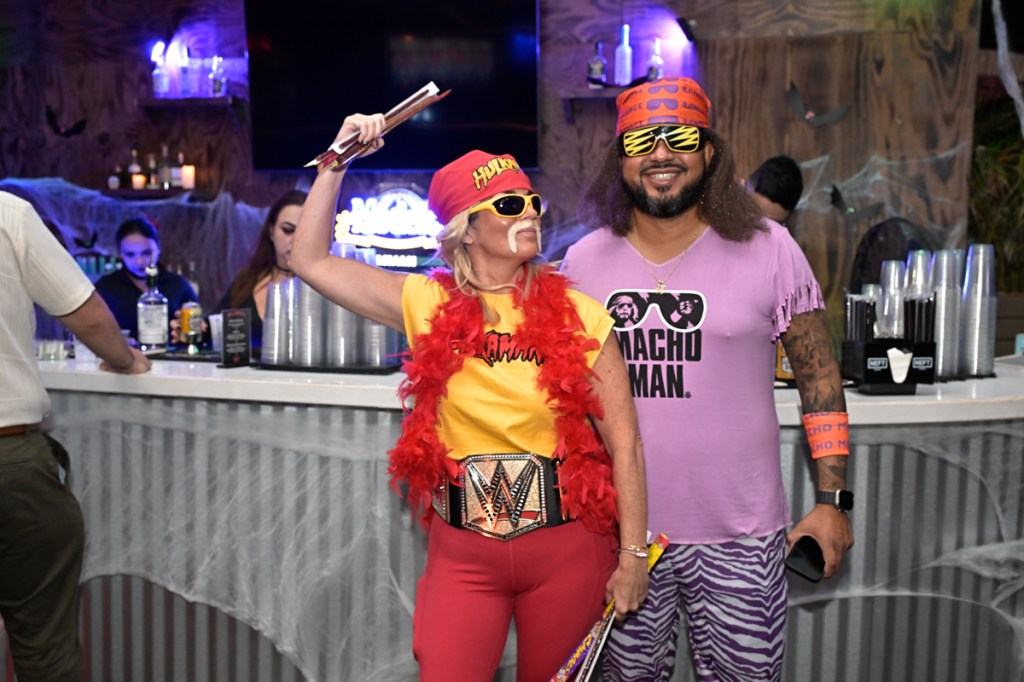photo of two people dressed as Hulk Hogan for Halloween