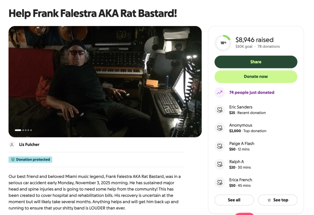 A screenshot of a GoFundMe set up for Rat Bastard.