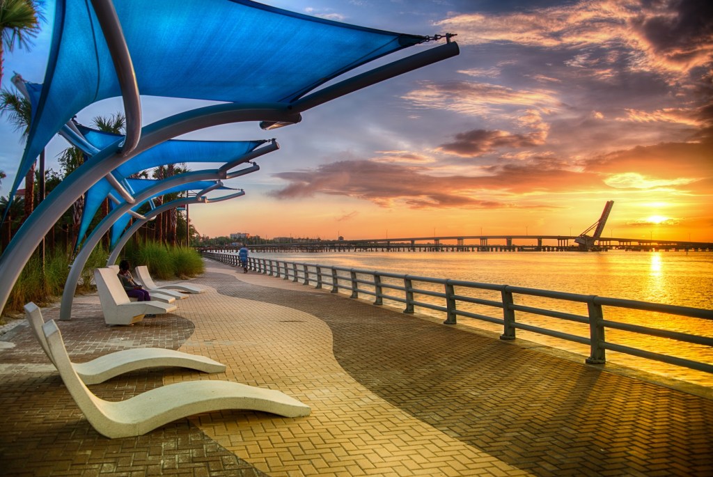 photo of the Bradenton Riverwalk during golden hour