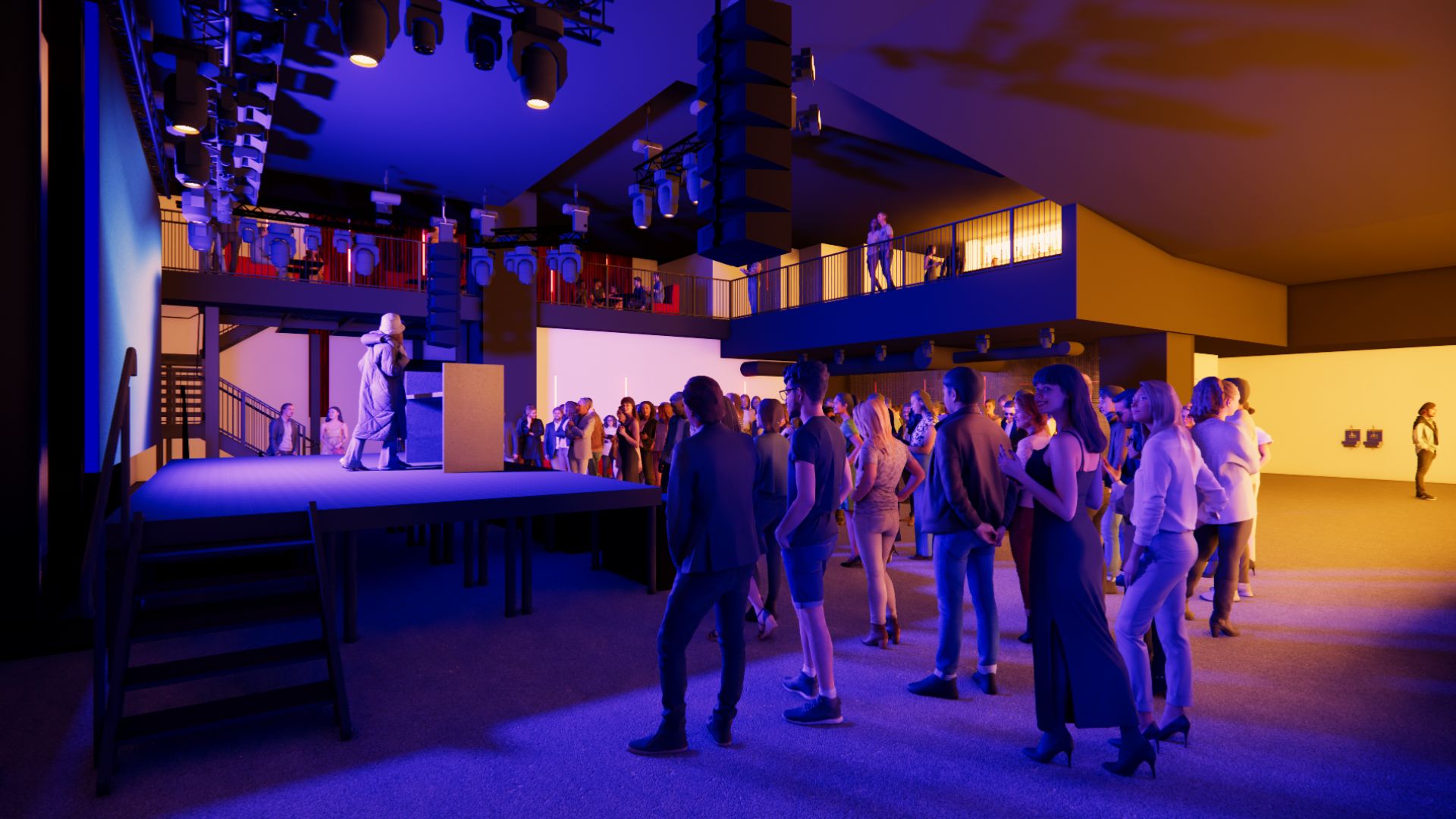 Rendering of a stage at a music venue.