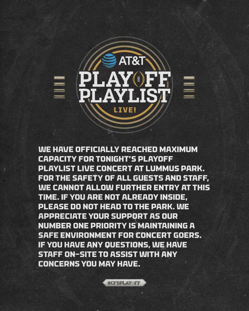 flyer of playoff playlist live saying they reached capacity.
