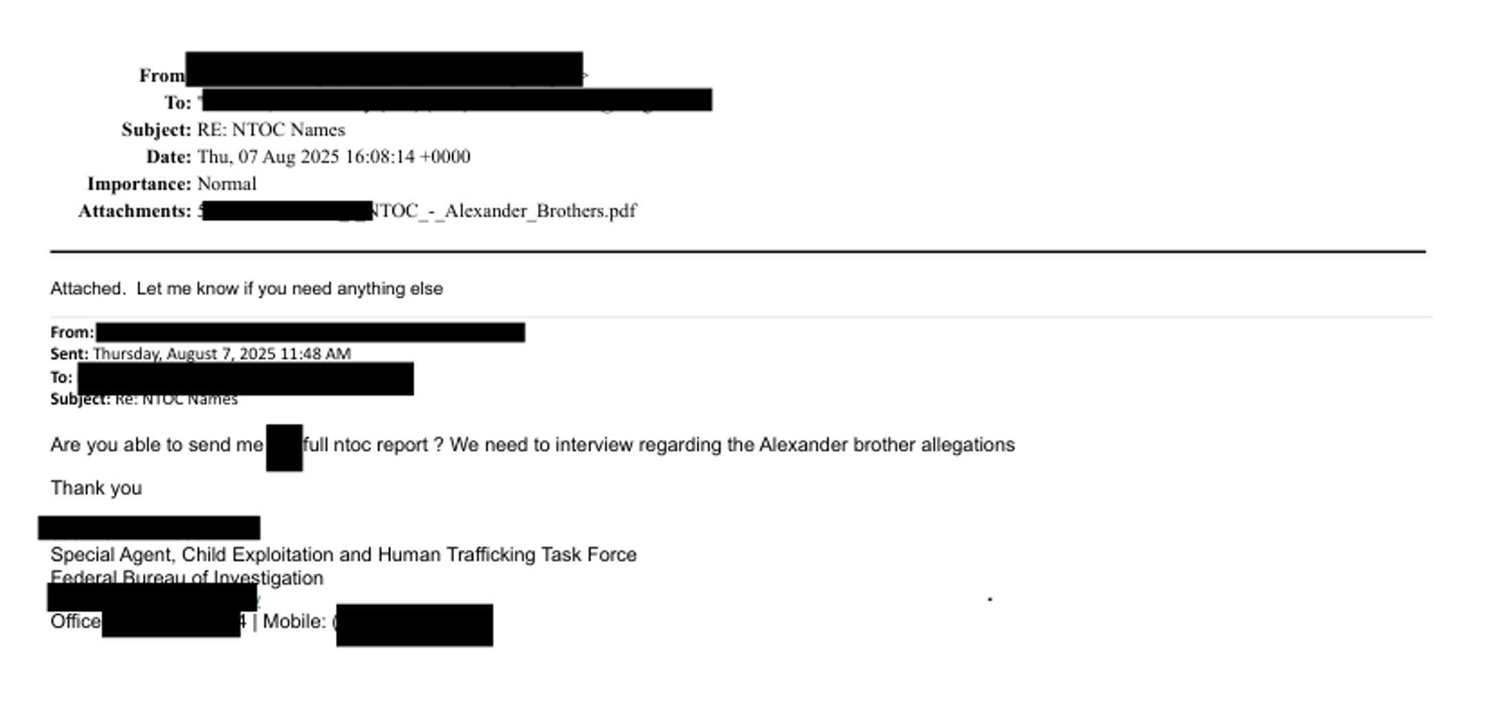 an email with some redacted information