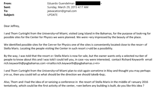 Screenshot of Eduardo Guendelman email to Jeffrey Epstein
