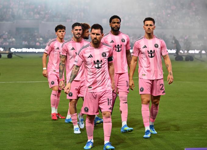 photo of Inter Miami FC team on the field at Nu Stadium in Miami