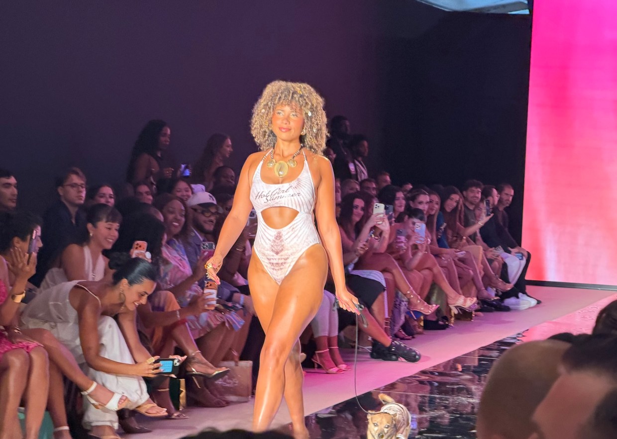 Photo of a model in Miami wearing Megan Thee Stallion's Hot Girl Summer bathing suit.
