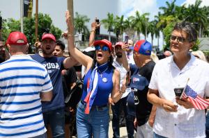 photo of protesters cheering the indictment of Raul Castro in Miami