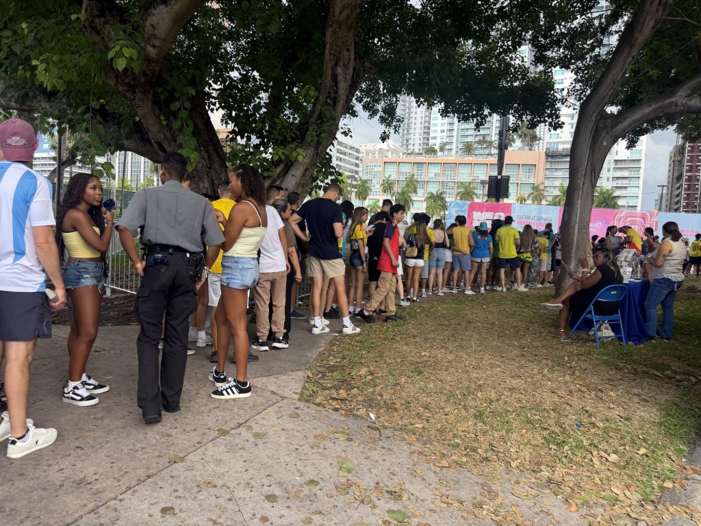 photo of fans in line to get into an outdoor festival during the FIFA World Cup