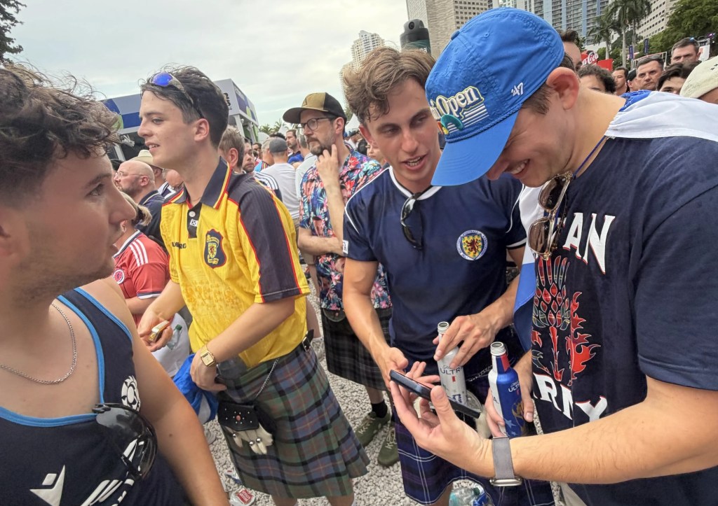 Scottish fans FaceTime at a FIFA Fan Festival in Miami