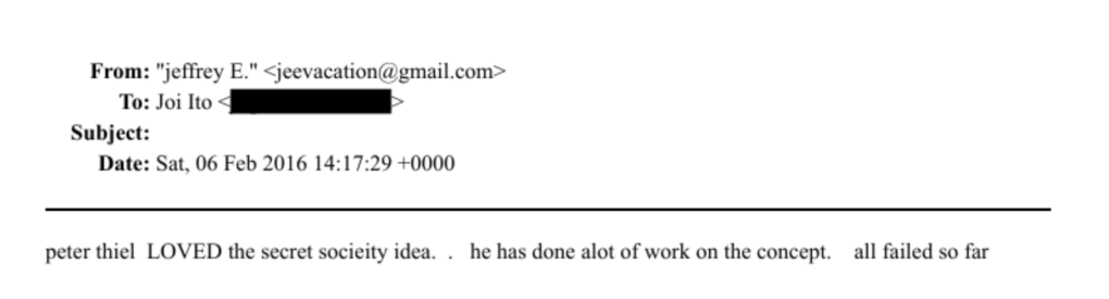 email between jeffrey epstein and joi ito discussing a secret society