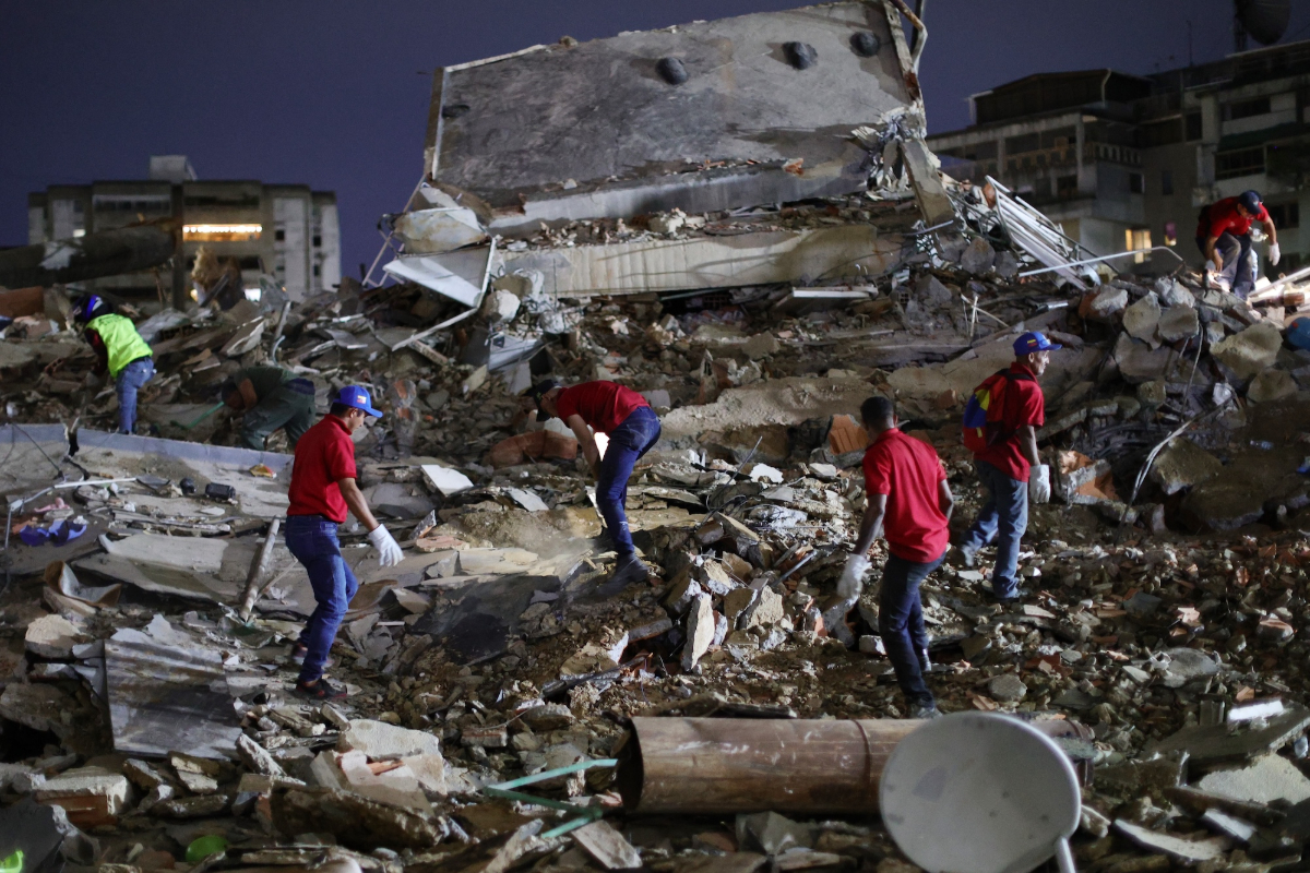 A photo of a collapsed building in Venezuela after a pair of powerful earthquakes.
