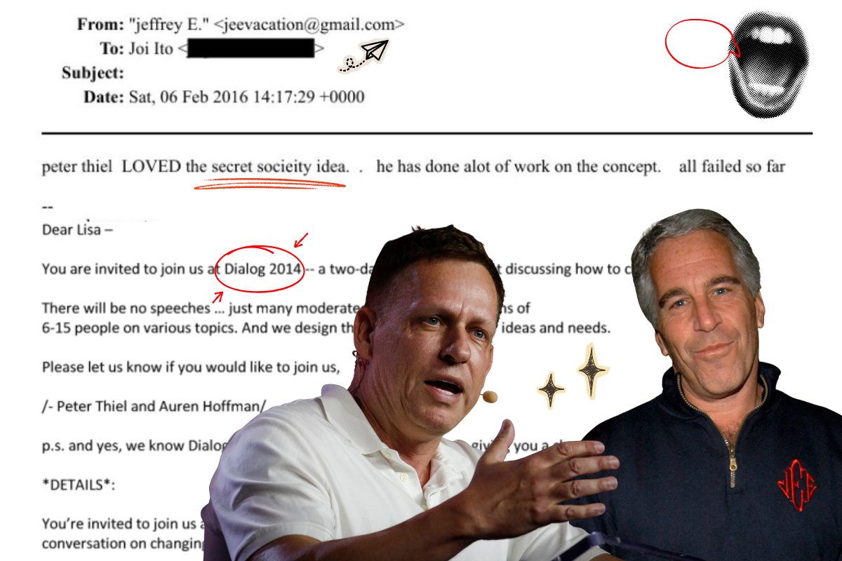 illustration of theil and epstein over some emails