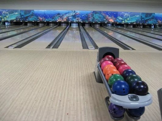 photo of empty lanes at a bowling alley