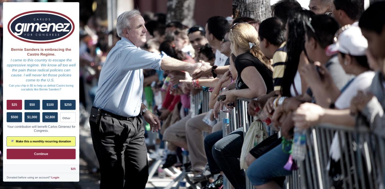 Gimenez Ad Likens Progressive Opponent to “Castro-Loving Socialist”