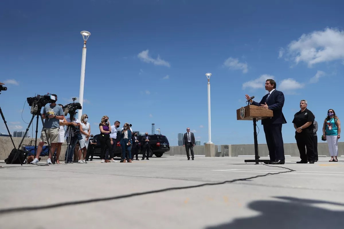 Video: Activist Given Trespass Warning at DeSantis Press Event