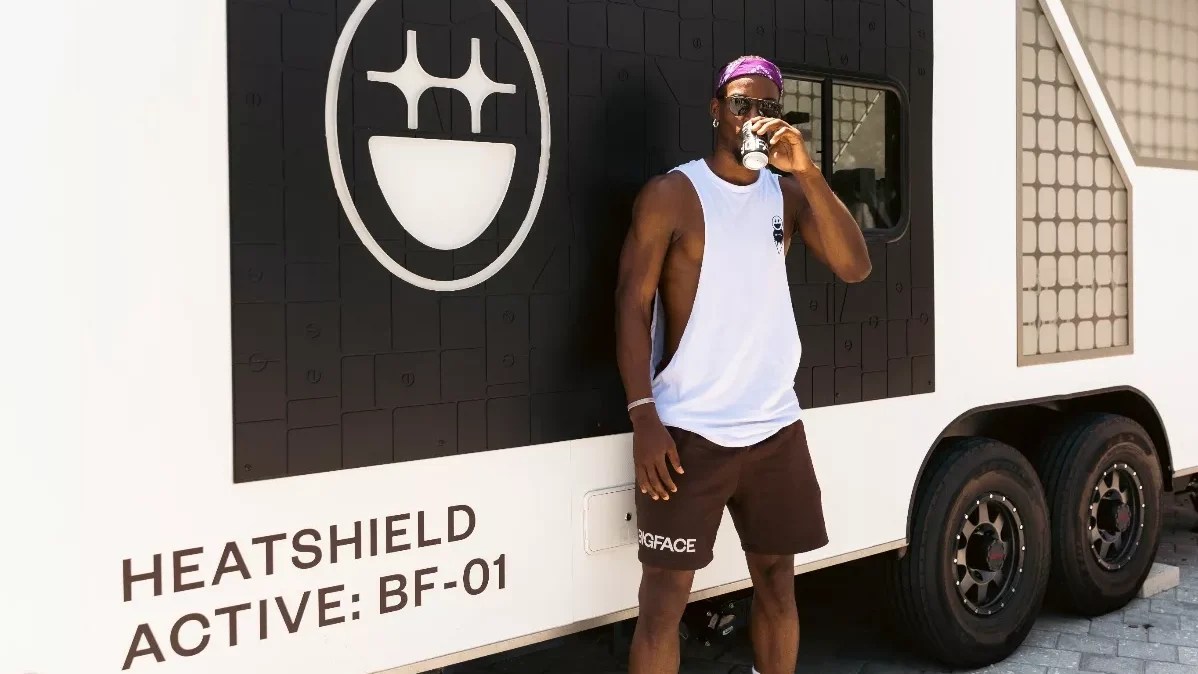 Photo of Jimmy Butler next to a coffee truck that reads BigFace
