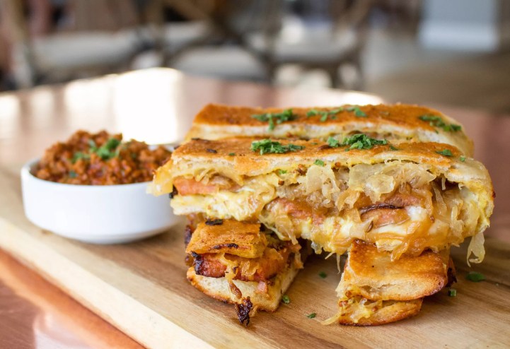 Sandwiches on a wooden table