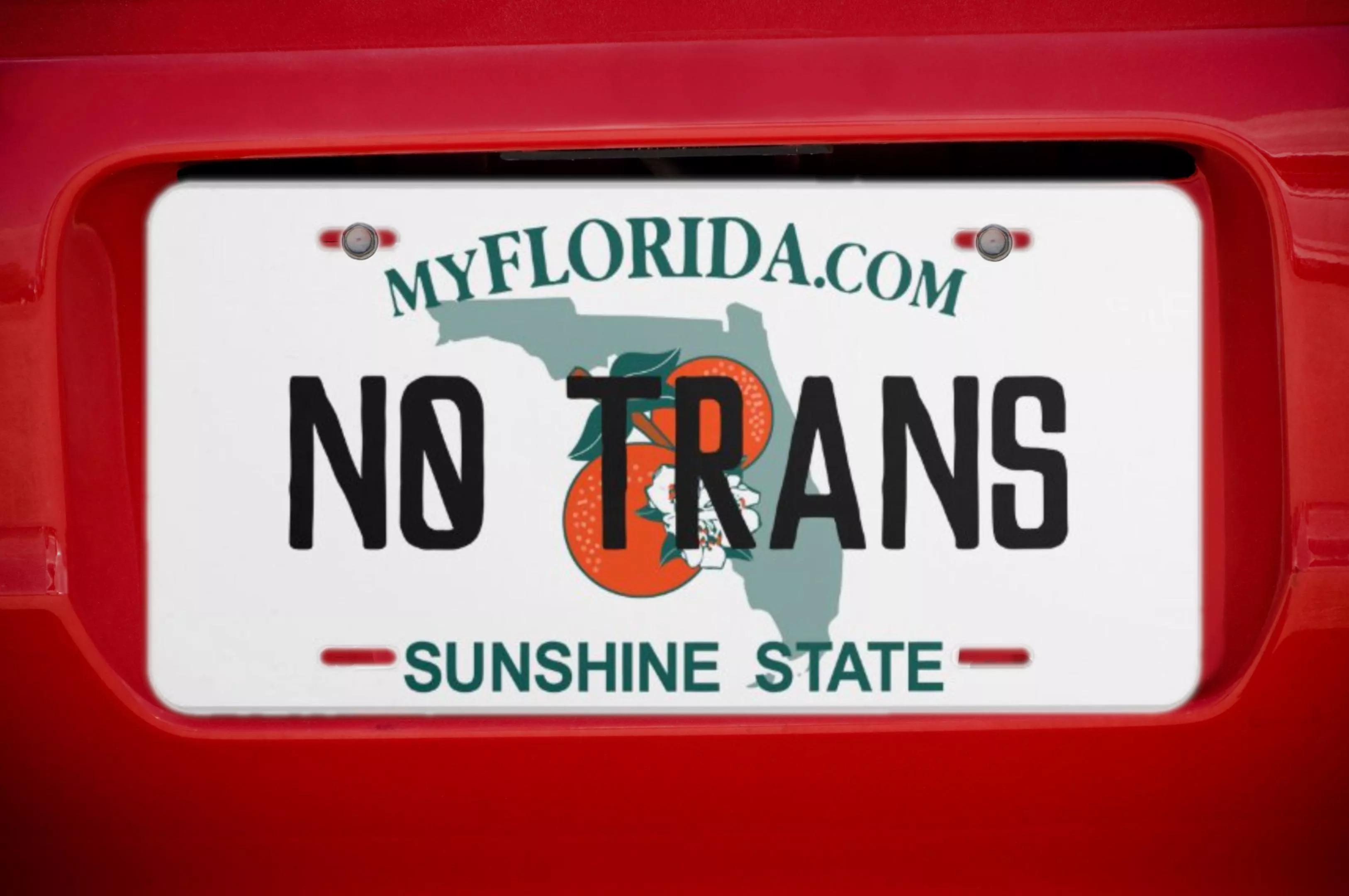 A Florida license plate that reads "No Trans"