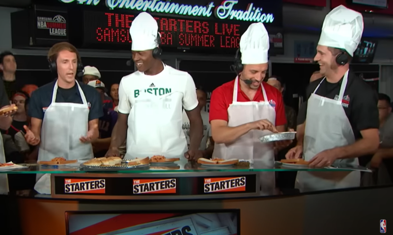 NBA player wearing a chef's hat creates a strange sandwich