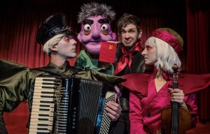 The cast and puppet of The Great Soviet Bucket