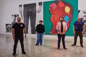 Marco Ramirez, Carmen Pelaez, Michel Hausmann, and Aurin Squire standing in a gallery at the Rubell Museum