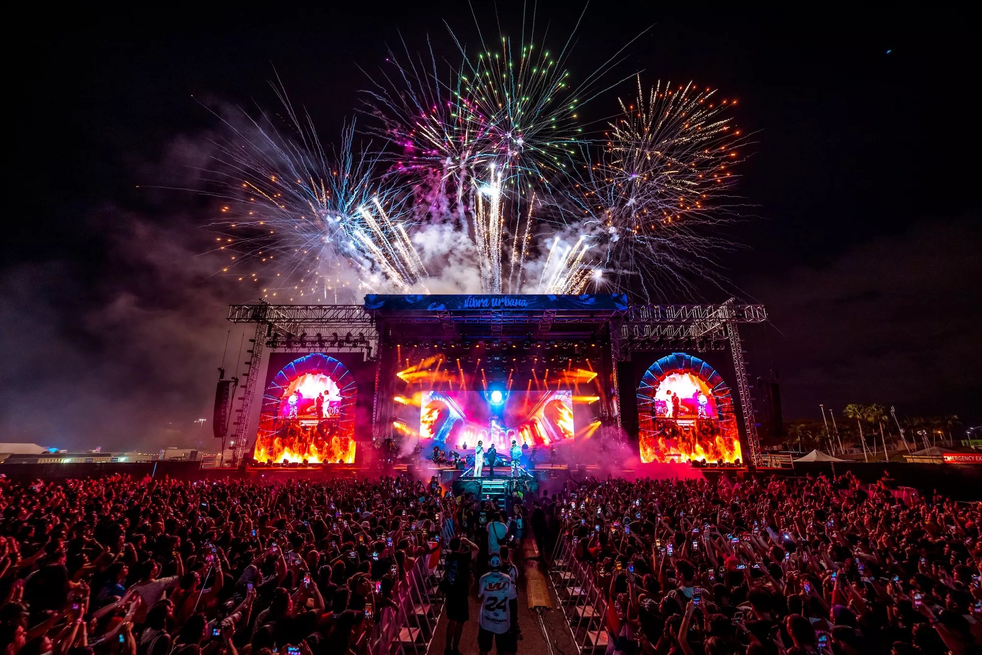 Fireworks going off above the stage at Vibra Urbana