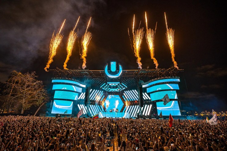 Ultra Music Festival main stage with pyrotechnics