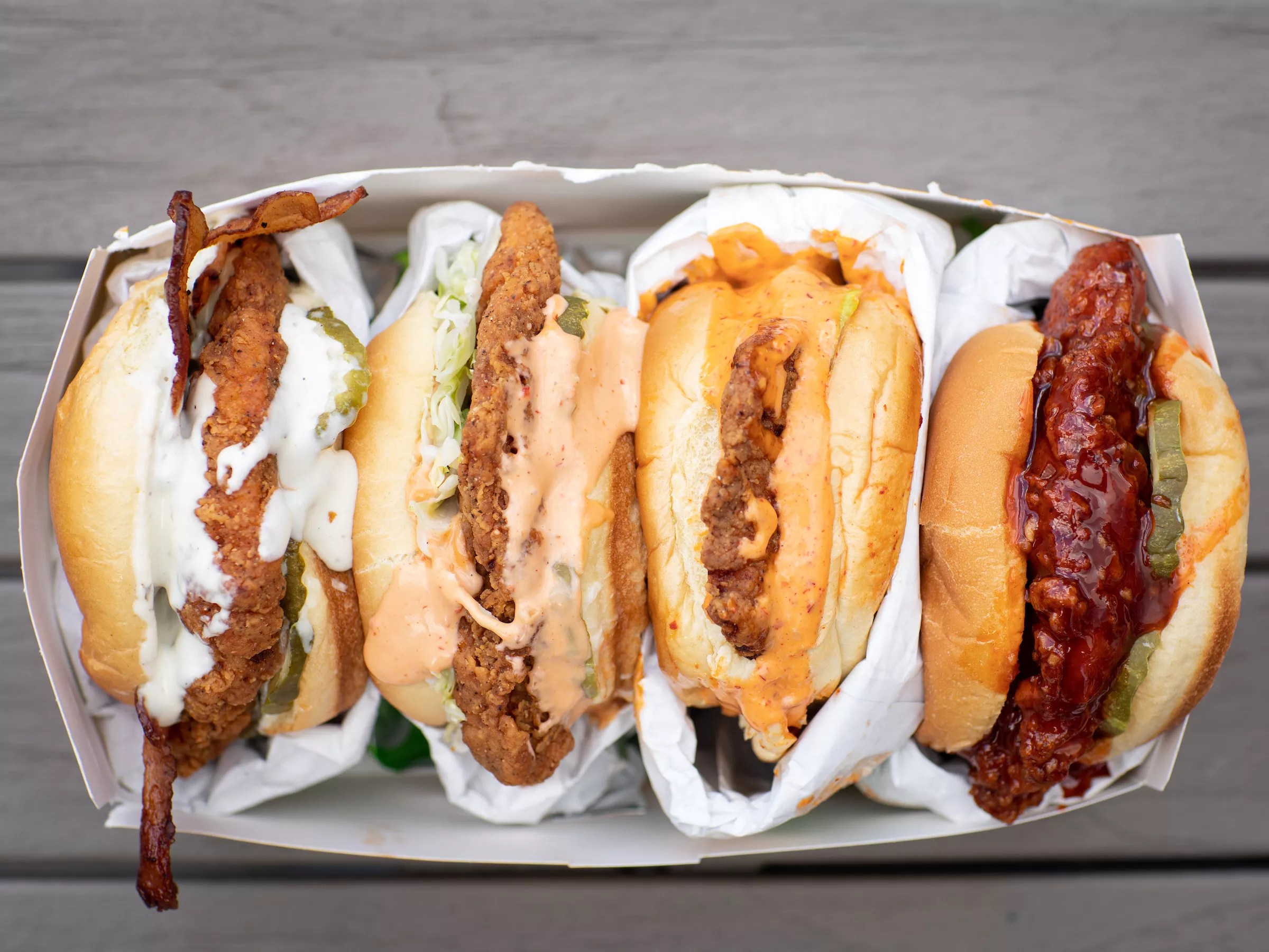 Four chicken sandwiches