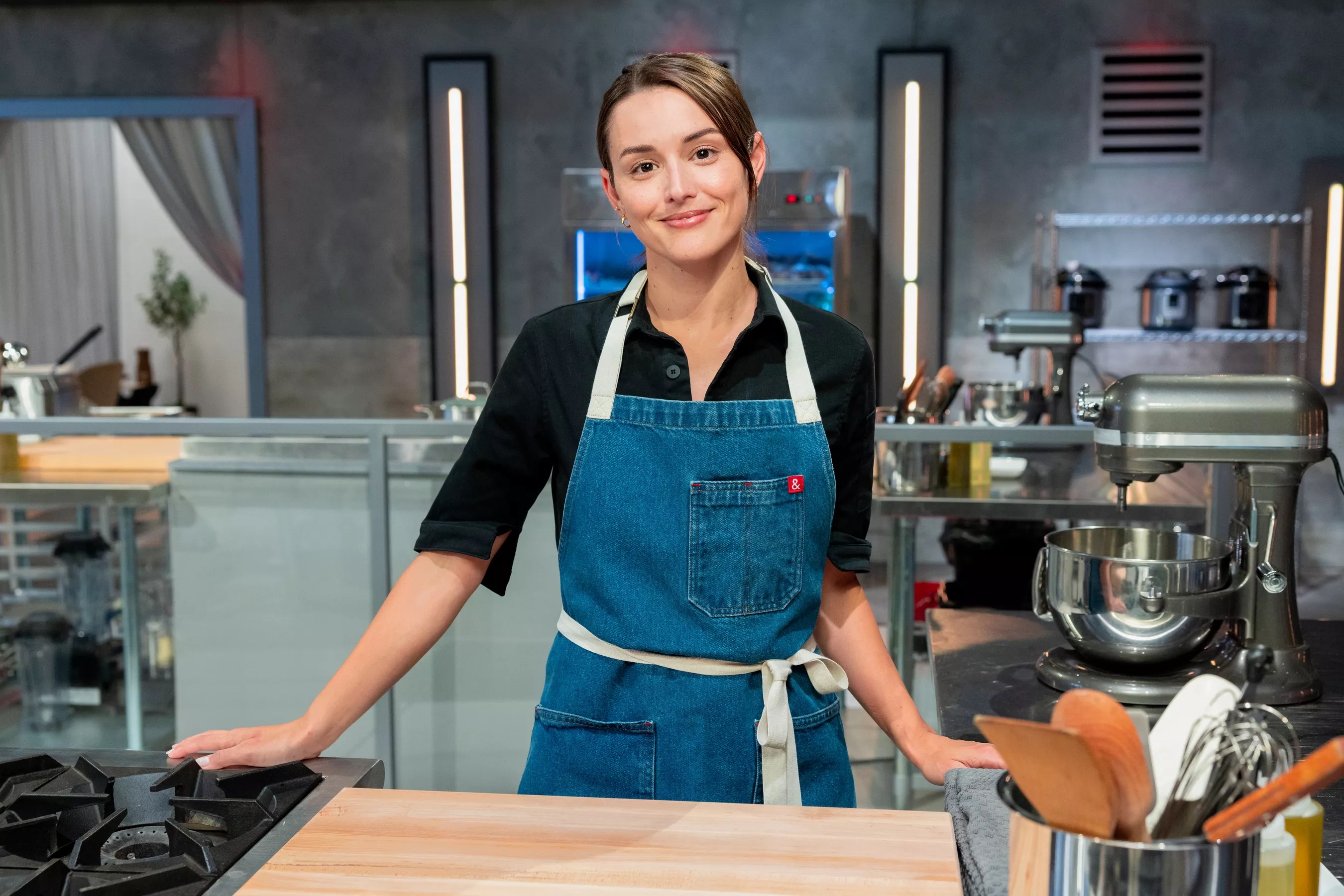 A woman in an apron