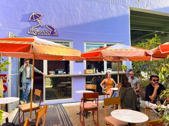 People outside of a café