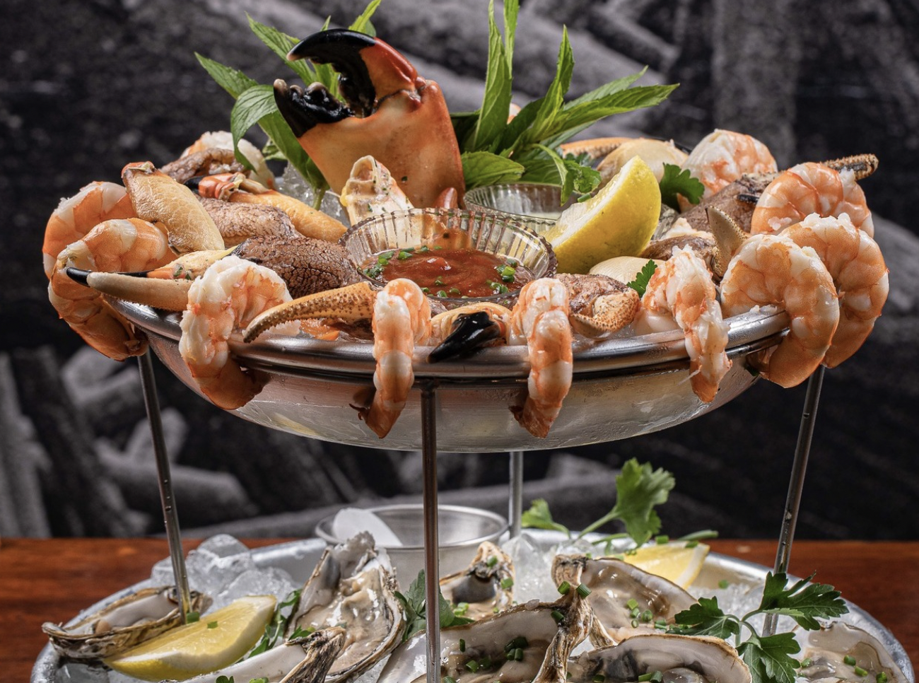 Seafood tower with shrimp