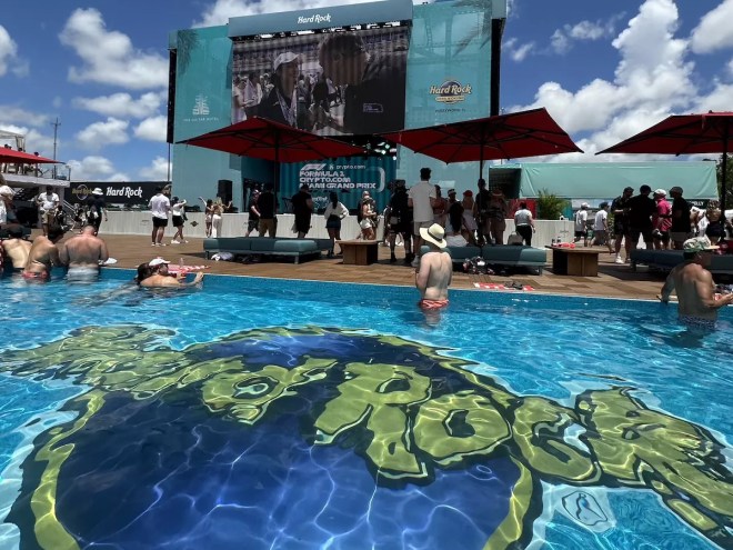 People in the pool at the Hard Rock Beach Club