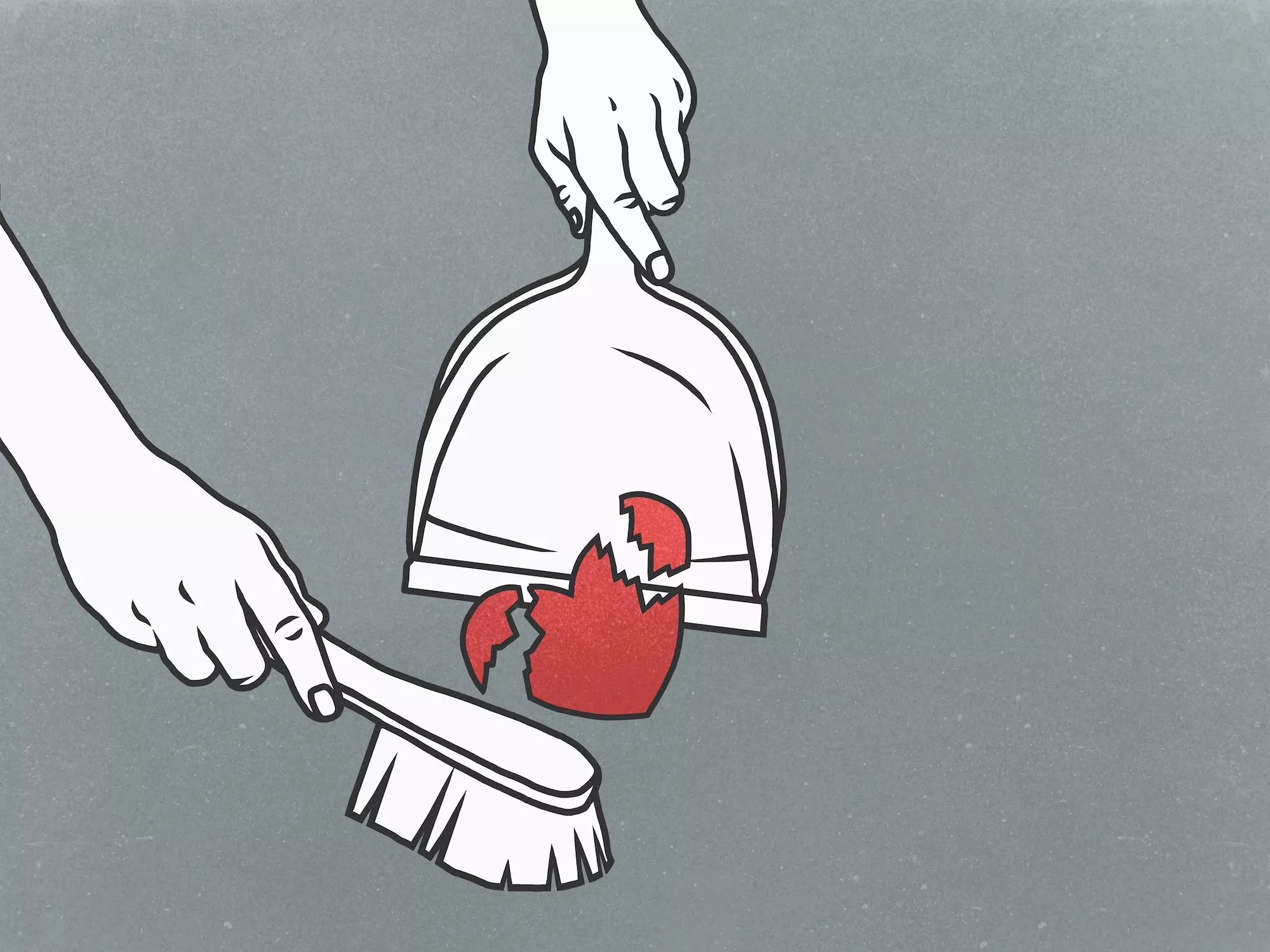 Illustration of hands sweeping up a broken heart