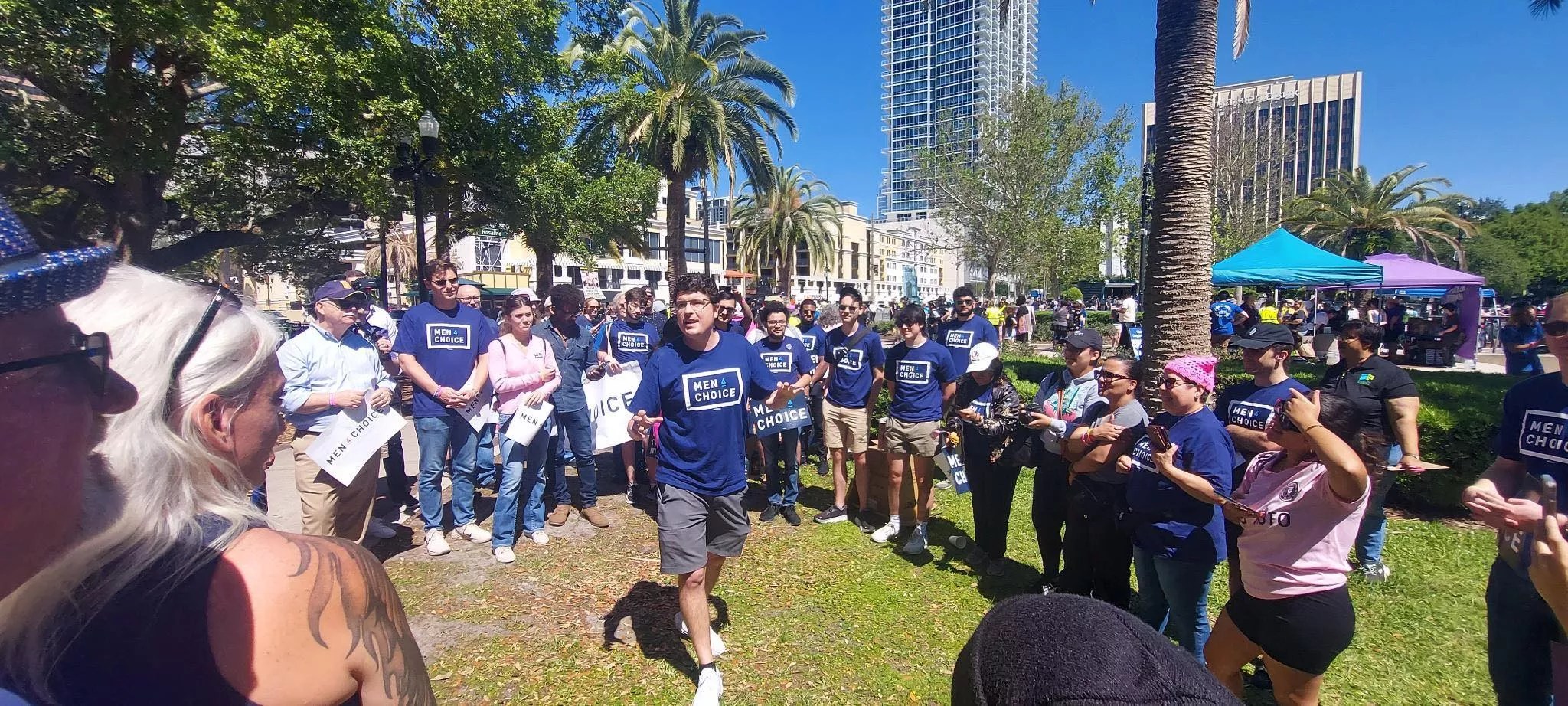 Aaron Bos-Lun speaks at rally