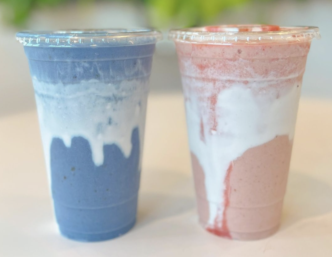 two smoothies on a table