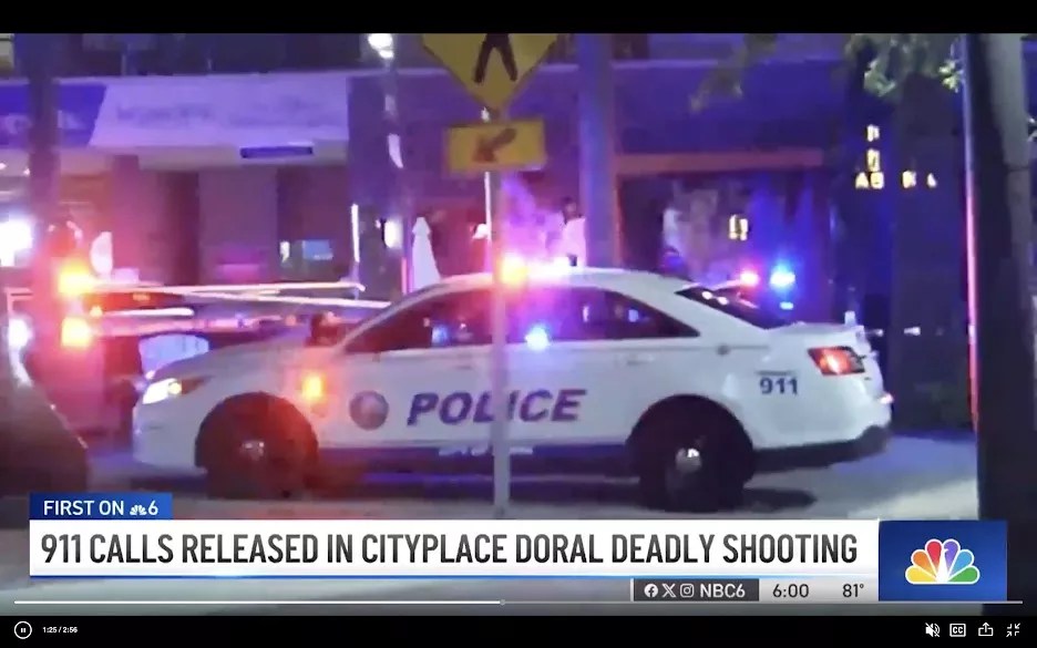 A large police presence outside a Doral bar where a deadly shooting took place
