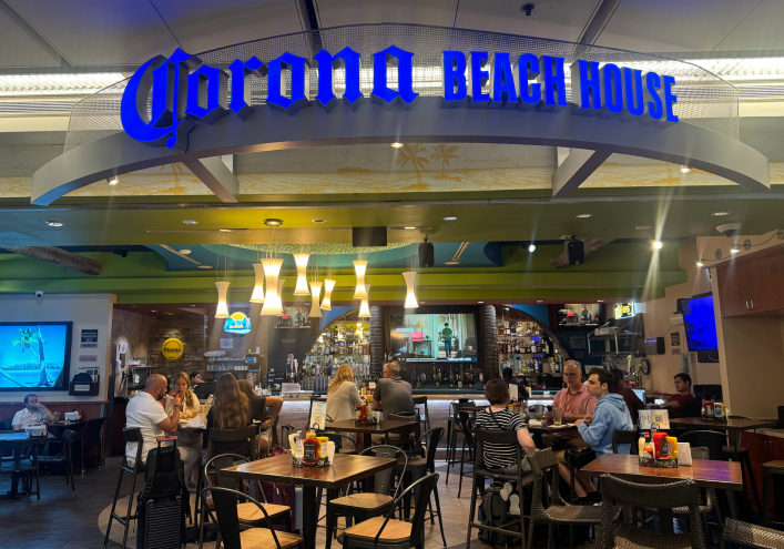 a dining room and a bar