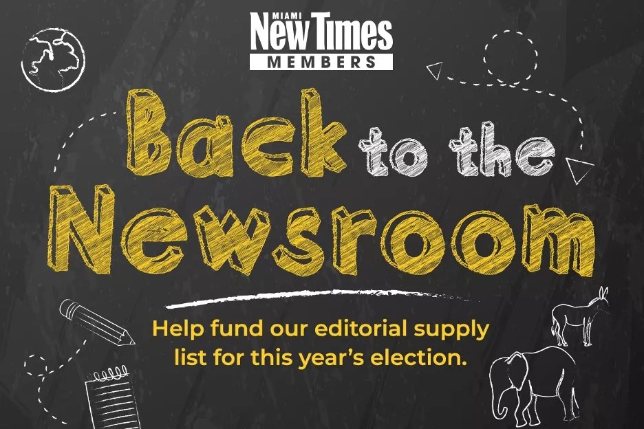 illustration showing a chalkboard with text that reads "Back to the Newsroom: Help fund our editorial supply list for this year's election.