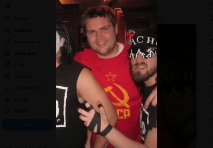 An old photo appears to show Donald Trump's running mate J.D. Vance wearing a T-shirt featuring a Soviet hammer and sickle.