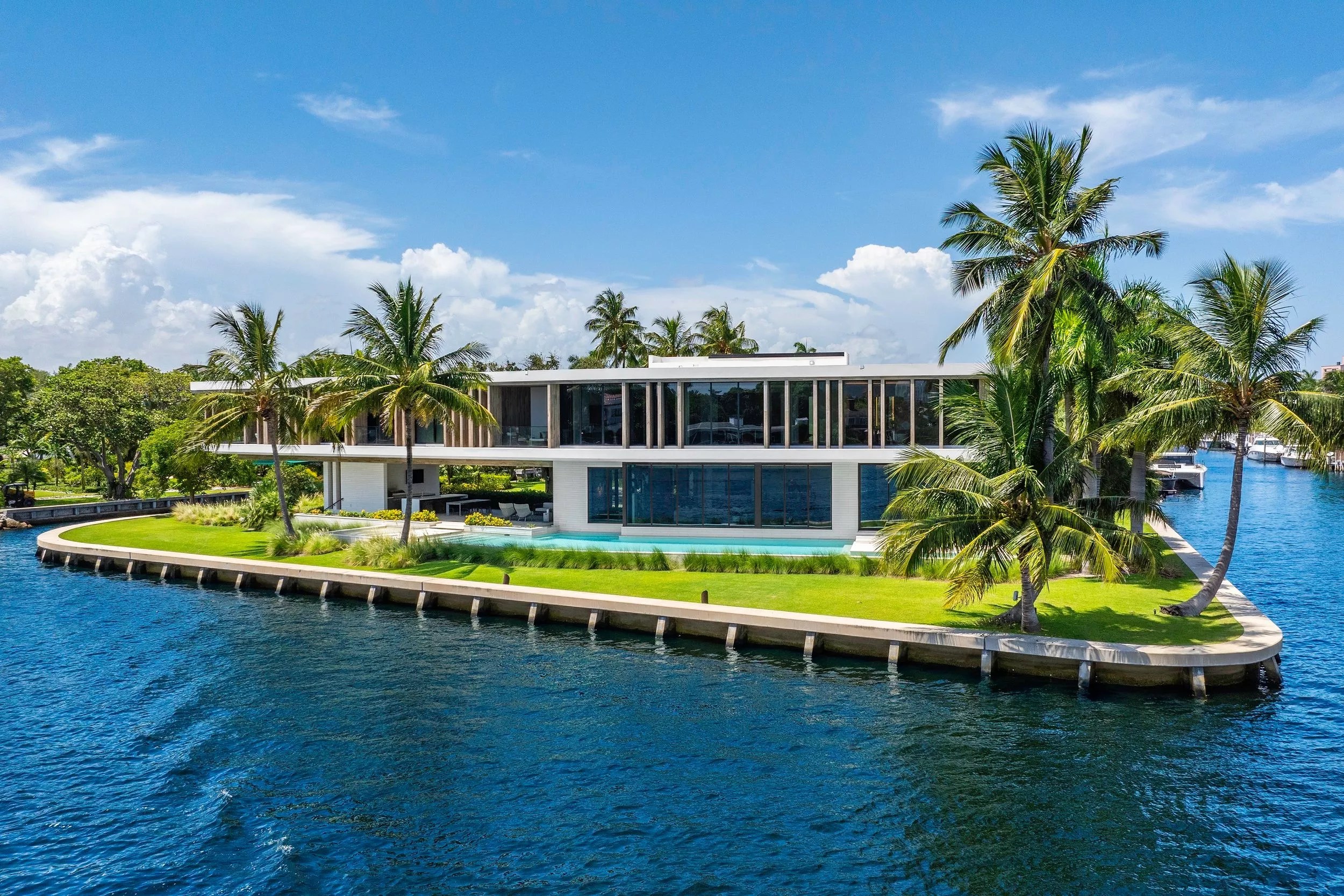 Aerial shot of $50 million modern mansion