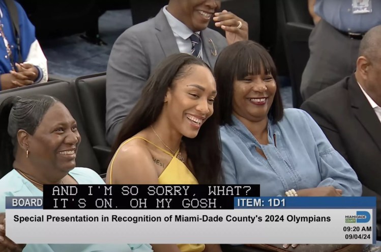 A'ja Wilson in the gallery at the September 4, 2024, Miami-Dade County Commission meeting