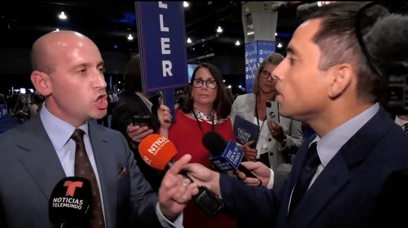 Stephen Miller yells at Nuestra Tele Noticias 24 journalist José Mar